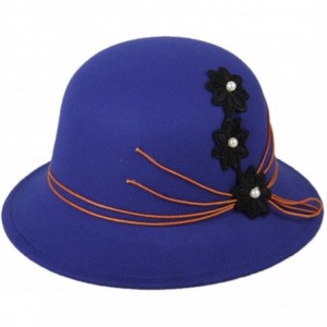 Bucket Hats Womens Flower Sun Hat Wool Felt Bucket Hat - Blue - CG12N6EBBUM $23.38