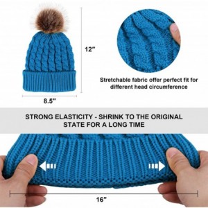 Skullies & Beanies Winter Rib-Knit Beanie Chunky Baggy Hat for Women Snow Cable Knit Skull Ski Cap with Faux Fur Pompom - Roy...