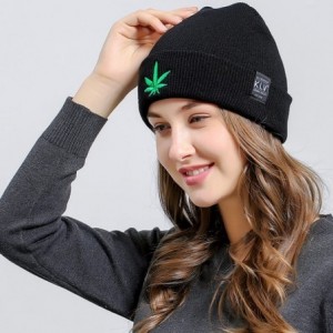 Skullies & Beanies Women's Green Leaves Winter Wool Cap Hip hop Knitting Skull hat - Black - C3188TTK44Y $25.83