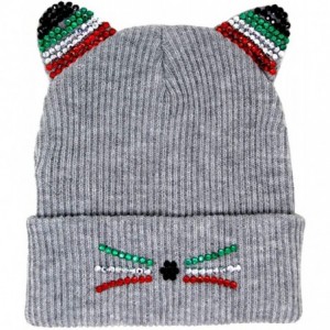Skullies & Beanies Women Fashion Winter Fall Soft Knitted Multi Color Animal Print Cat Ear Beanie Hats - C818YGK0U6X $15.51