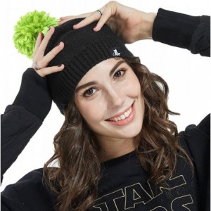 Skullies & Beanies Pom Pom Slouchy Beanie-Winter Mix Knit Ski Cap Skull Hat for Women & Men - Plain Style Green - CD186H0LZ4A...