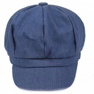 Newsboy Caps Womens Visor Beret Newsboy Hat Washed Denim Cabbie Cap - Dark Blue - CY1859G380U $29.60