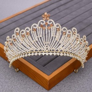 Headbands Luxurious Bridal Crowns And Tiaras Gold Tiara Crystal Rhinestone Wedding Crown-Light Gold17 - Light Gold17 - C71920...