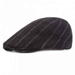 Newsboy Caps Men's Classic Herringbone Tweed Cotton Flat Cap Soft Lined Driving Hat - Black - CL18A0DOYOS $20.67
