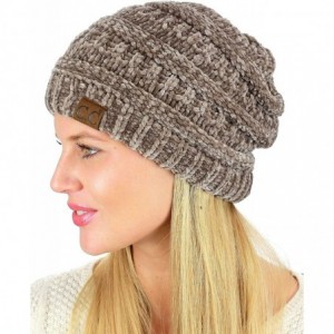 Skullies & Beanies Women's Chenille Soft Warm Thick Knit Beanie Cap Hat - Taupe - CB18IQHC06H $30.88