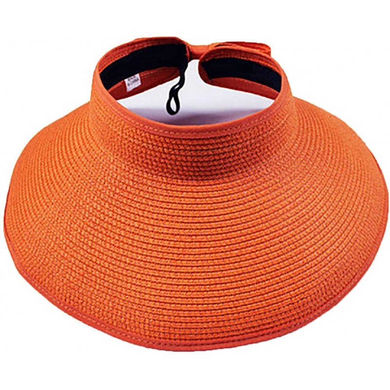 Sun Hats Women's Summer Foldable Straw Sun Visor w/Cute Bowtie Comfortable Beach Cap - Orange - CO18RT0ZSLD $27.24