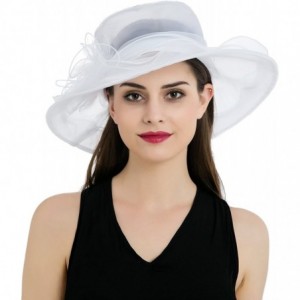 Sun Hats Women's Colorful Organza Flower Brim Kentucky Derby Hat - White - CL12GT8709H $27.17