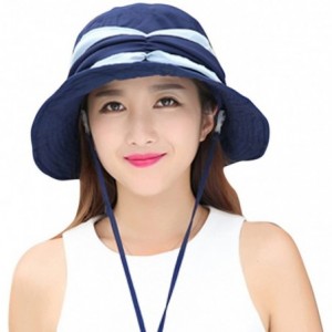 Sun Hats Women Wide Brim Bucket Boonie Sun Hat Cord Fishing Cap UPF50+ Mosquito Head Net - Navy - CQ12I4JSASD $33.61