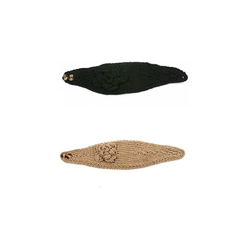 Headbands Women's Headband Neck/Ear Warmer Hand Made Black 812HB - 2 Pcs Black & Beige - CJ122N41U1P $39.31