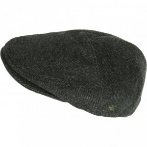 Newsboy Caps Men's Black Wool Herringbone Ivy Cap- Classic Cabbie Hat w/Ear Flaps - CN12O4N8D14 $47.40