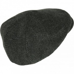 Newsboy Caps Men's Black Wool Herringbone Ivy Cap- Classic Cabbie Hat w/Ear Flaps - CN12O4N8D14 $47.40
