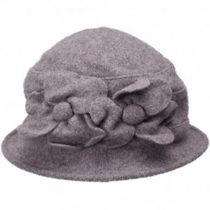 Bucket Hats Solid Color Retro Womens 100% Wool Flower Dress Cloche Bucket Cap Hat A218 - Light Grey - CD12MDJVXQR $22.72