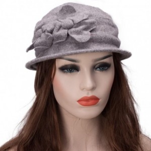 Bucket Hats Solid Color Retro Womens 100% Wool Flower Dress Cloche Bucket Cap Hat A218 - Light Grey - CD12MDJVXQR $24.53
