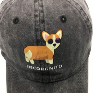 Baseball Caps Men's & Women's Cute Dog Mom & Dog Dad Baseball Cap Vintage Washed Funny Hat - Incorgnito Corgi - Black - C5193...
