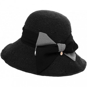 Sun Hats Womens Wide Brim Summer Sun UPF Protective Beach Straw Panama Fedora Hats Outdoor - 00052_black - CK18RUHZM5H $41.76