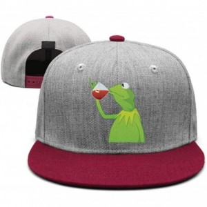 Baseball Caps Kermit The Frog"Sipping Tea" Adjustable Red Strapback Cap - Afunny-green-frog-sipping-tea-21 - CI18ICTEEK8 $30.19