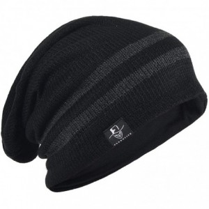 Skullies & Beanies FORBUSITE Knit Slouchy Beanie Hat Skull Cap for Mens Winter Summer - Black Striped - CN1865MMGXT $25.32
