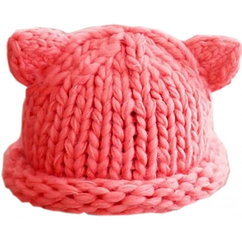 Skullies & Beanies Handmade Knitted Beanie Hot Pink Pussy Cat Hat Women's March - CO189HTXE5S $19.30