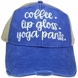 Baseball Caps Women's Coffee Lip Gloss Yoga Pants Trucker Style Bling Baseball Cap - Blue/White - C9187QSZTMA $43.44