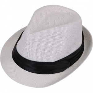 Fedoras Unisex Summer Straw Structured Fedora Hat w/Cloth Band - White - C4189YS6GUC $34.43