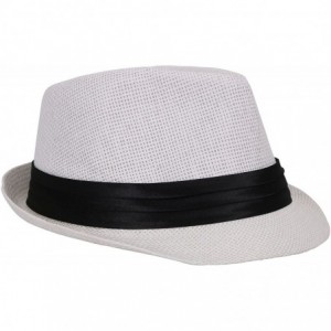 Fedoras Unisex Summer Straw Structured Fedora Hat w/Cloth Band - White - C4189YS6GUC $29.45