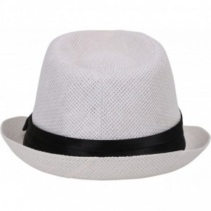 Fedoras Unisex Summer Straw Structured Fedora Hat w/Cloth Band - White - C4189YS6GUC $29.45