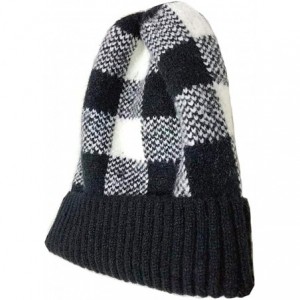 Skullies & Beanies Warm Cozy and Cute Buffalo Check Beanie Hat with Cuff Soft Acrylic - Black/White - C318AAD4OZ3 $21.71