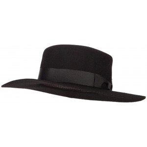 Fedoras Women's Wool Felt Wide Satin Ribbon Trim Bolero Fedora Hat - Black - CR18WG8HDGX $91.43