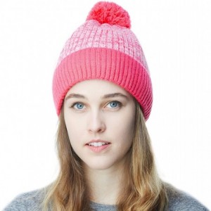 Skullies & Beanies Exclusive Ribbed Knit Warm Fuzzy Thick Fleece Lined Winter Skull Beanie - Hot Pink With Pom - C718KCAIKYC ...