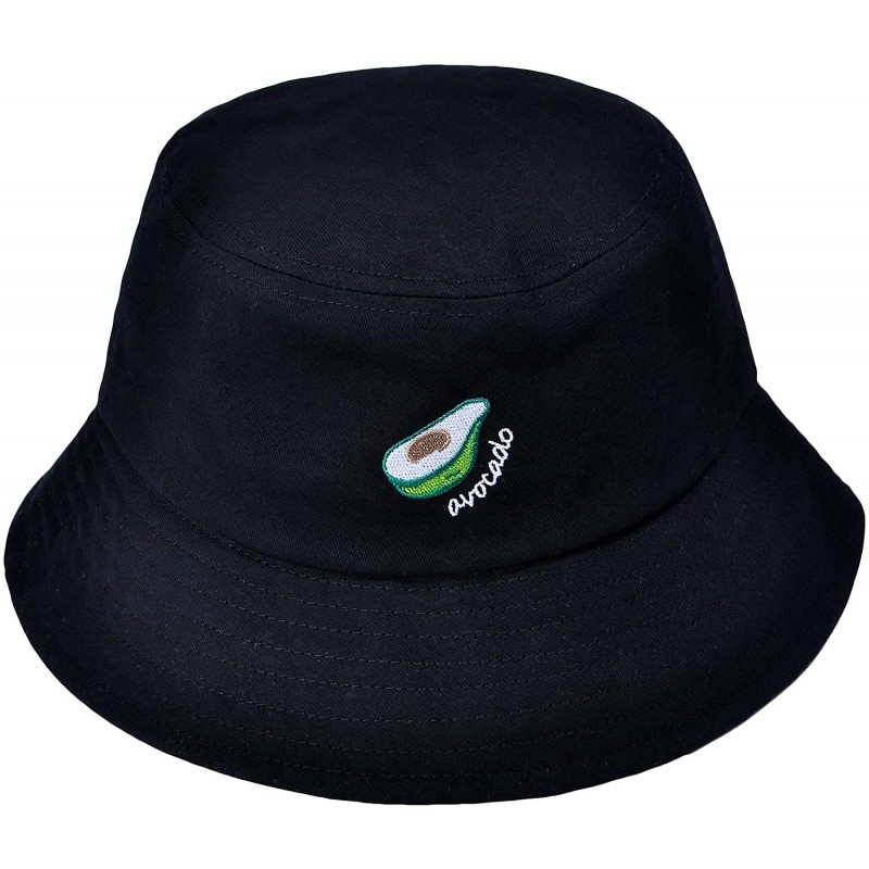 Bucket Hats Unisex Fashion Embroidered Bucket Hat Summer Fisherman Cap for Men Women - Black Avocado - CY194X9S385 $31.46