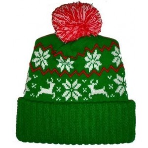 Skullies & Beanies Ugly Christmas Sweater Party Reindeer Beanie Hat Pom - Green Reindeer - CO11HUX4DS7 $42.19