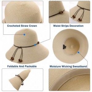 Sun Hats Packable Sun Hat for Women Beach Uv SPF Straw Fedora Floppy Panama String 55-57cm - Beige_00762 - CO18ULHWMLL $32.13