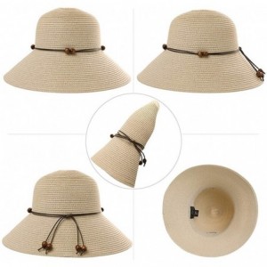 Sun Hats Packable Sun Hat for Women Beach Uv SPF Straw Fedora Floppy Panama String 55-57cm - Beige_00762 - CO18ULHWMLL $32.13