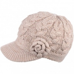 Newsboy Caps Women's Winter Fleece Lined Elegant Flower Cable Knit Newsboy Cabbie Hat - Lt. Beige Cable Flower - CX18IIHCQXL ...