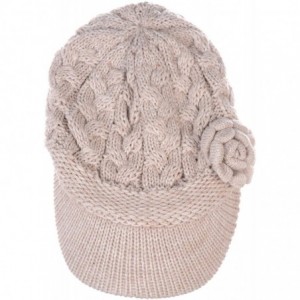 Newsboy Caps Women's Winter Fleece Lined Elegant Flower Cable Knit Newsboy Cabbie Hat - Lt. Beige Cable Flower - CX18IIHCQXL ...