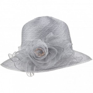 Sun Hats Women's Organza Wide Brim Floral Ribbon Kentucky Derby Church Dress Sun Hat - 3 Style-light Grey - CO184UT6TDI $29.32