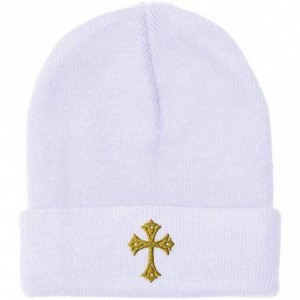 Skullies & Beanies Custom Beanie for Men & Women Gold Roman Catholic Cross Embroidery Skull Cap Hat - White - CR18ZS3DKRR $23.00