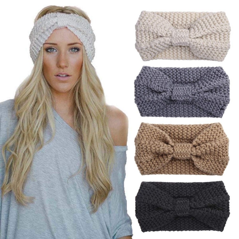 Cold Weather Headbands 4 Pack Knitted Headbands Winter Headband Ear Warm Crochet Head Wraps for Women Girls (4ColorPackJ) - 4...