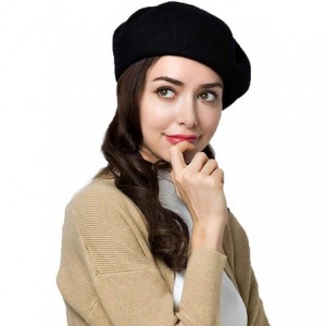 Berets 95% Wool Beret Artist Hat French Hat Casual Solid Color Spring Winter Hat for Women - Black - CY18I5HMWKI $28.68