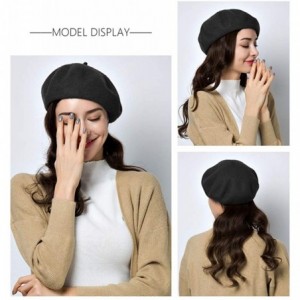 Berets 95% Wool Beret Artist Hat French Hat Casual Solid Color Spring Winter Hat for Women - Black - CY18I5HMWKI $28.68
