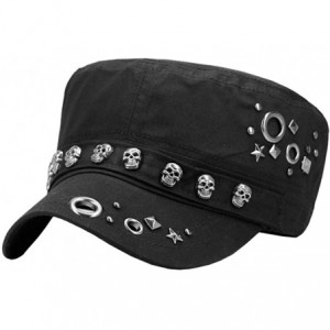 Baseball Caps Skull-Skeleton Cadet-Army-Military Hats Punk-Studded Baseball Cap for Men - Black01 - C418NS5ML4K $22.79