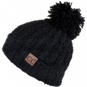 Skullies & Beanies Winter Hat Cable Knitted Large Soft Pom Pom Beanie Hat (HAT-7362) - Black - CM189LOTSRG $29.46