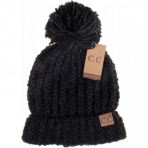 Skullies & Beanies Winter Hat Cable Knitted Large Soft Pom Pom Beanie Hat (HAT-7362) - Black - CM189LOTSRG $29.46