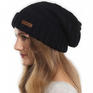 Skullies & Beanies Slouchy Cable Knit Beanie for Women - Warm & Cute Winter Knitted Caps for Cold Weather - Black - CU1854KMH...