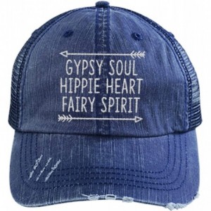 Baseball Caps Gypsy Soul- Hippie Heart- Fairy Spirit Embroidered DISSTRESSED Trucker HAT Navy - CB18SM99OIN $68.03