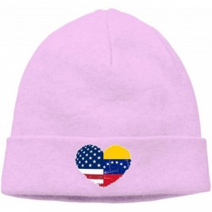 Skullies & Beanies Unisex Venezuela USA Flag Heart Soft Beanie Hat - Pink - CJ18TH3ZSZW $33.00