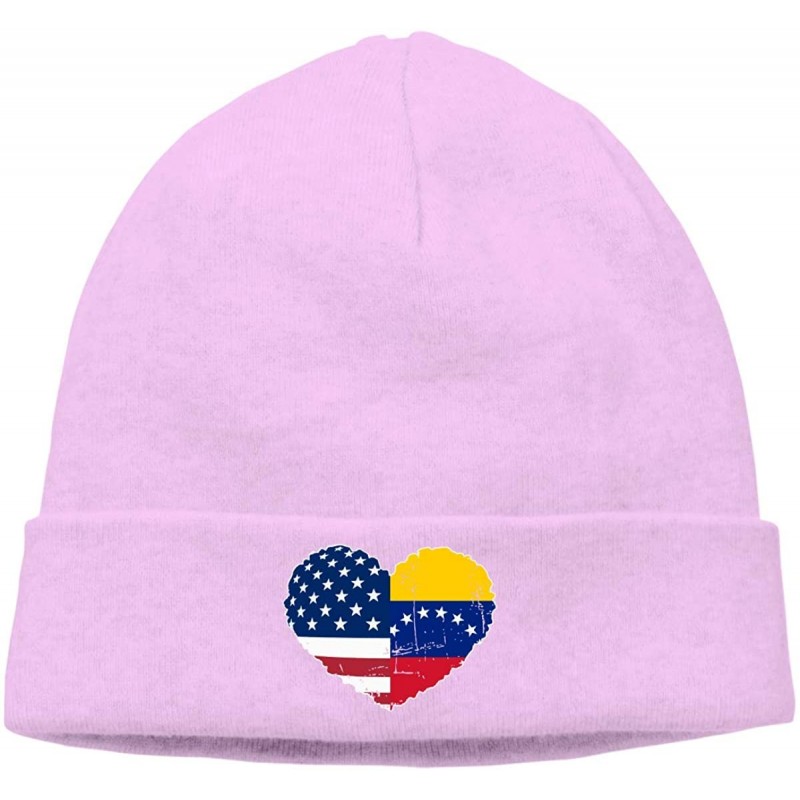 Skullies & Beanies Unisex Venezuela USA Flag Heart Soft Beanie Hat - Pink - CJ18TH3ZSZW $28.24