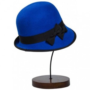 Fedoras Women Wool Bowler Fedora Hat Floppy Cloche Winter Curl Brim Bowknot Hats - Blue - CP18M5CGTCD $39.84