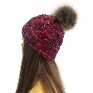 Skullies & Beanies Women Fashion Winter Warm Ponytail Patchwork Knitted Cap Hats & Caps - Red - CB18AK23TRC $31.22
