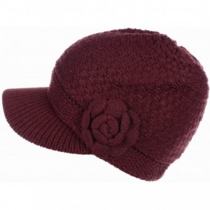 Newsboy Caps Womens Winter Chic Cable Warm Fleece Lined Crochet Knit Hat W/Visor Newsboy Cabbie Cap - CH1860Y9L33 $33.20